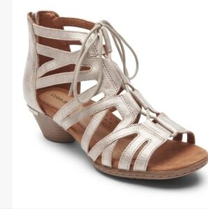 Rockport Cobb Hill "Laurel" Sandals, Sz 7, Metallic Leather, Lace-up, Small Heel